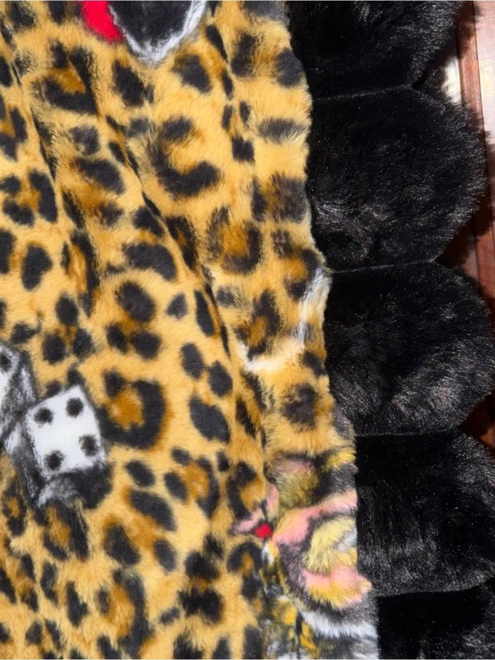 Ed Hardy Leopard & Tiger Faux Fur Throw in Yellow, Black & Red Accents